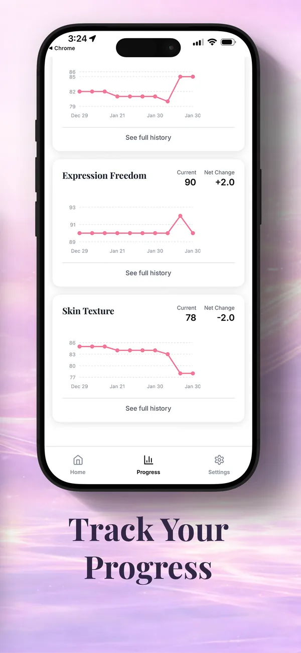 FaceGauge progress tracking with visual graphs over time